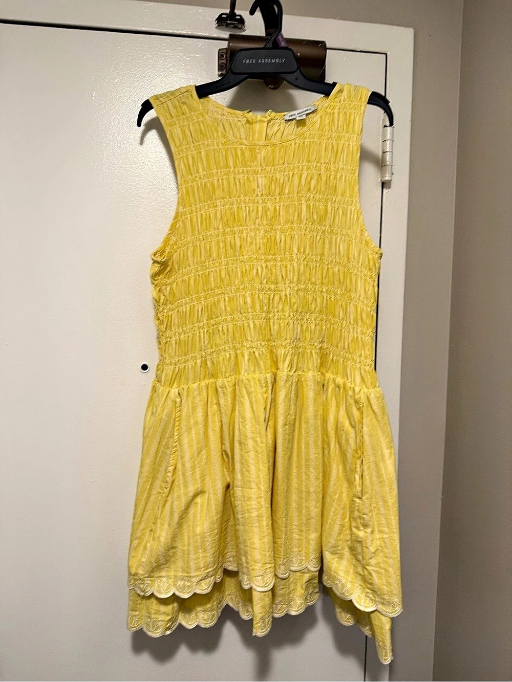 Free Assembly Smocked Cotton Sleeveless Mini Dress Yellow Mini Dress